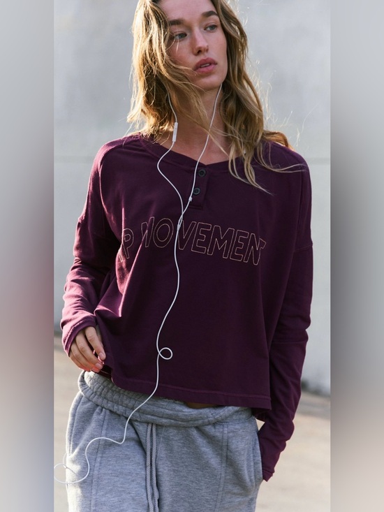 FP Movement by Free People Tops - NWT Free People Movement L Now or Never Layer Top in Black Cherry Burgundy Logo